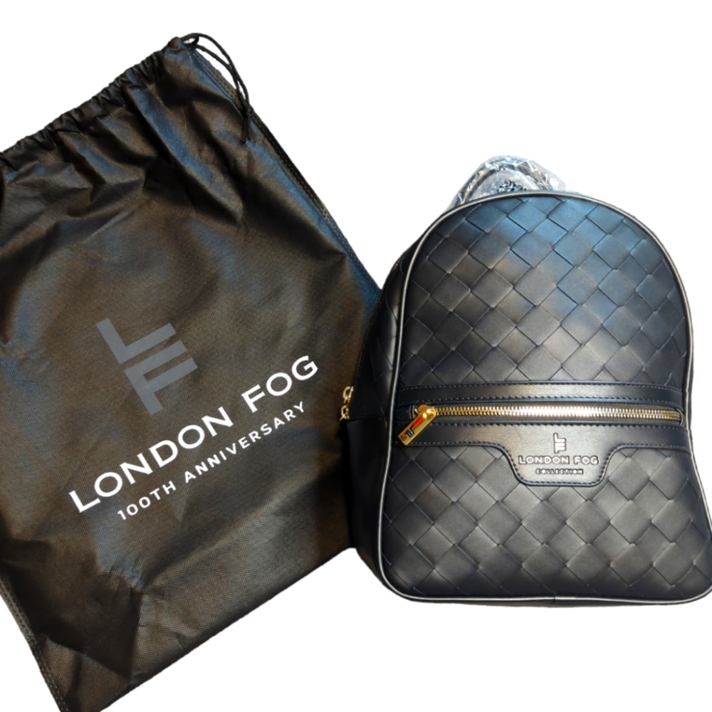 London Fog mini backpack 100th anniversary edition NWT black waffle cross stitch